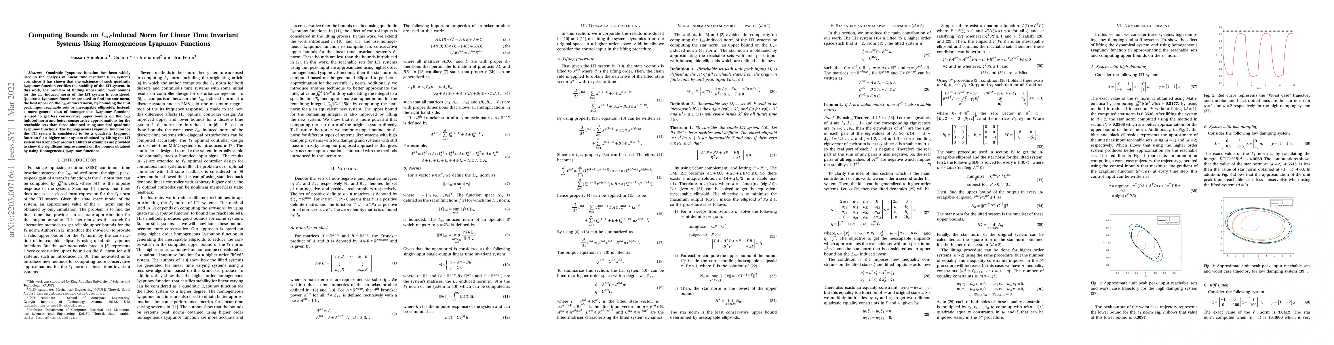 Thumbnail for Computing Bounds on $L_{\infty}$-induced Norm for Linear Time-Invariant
  Systems Using Homogeneous Lyapunov Functions