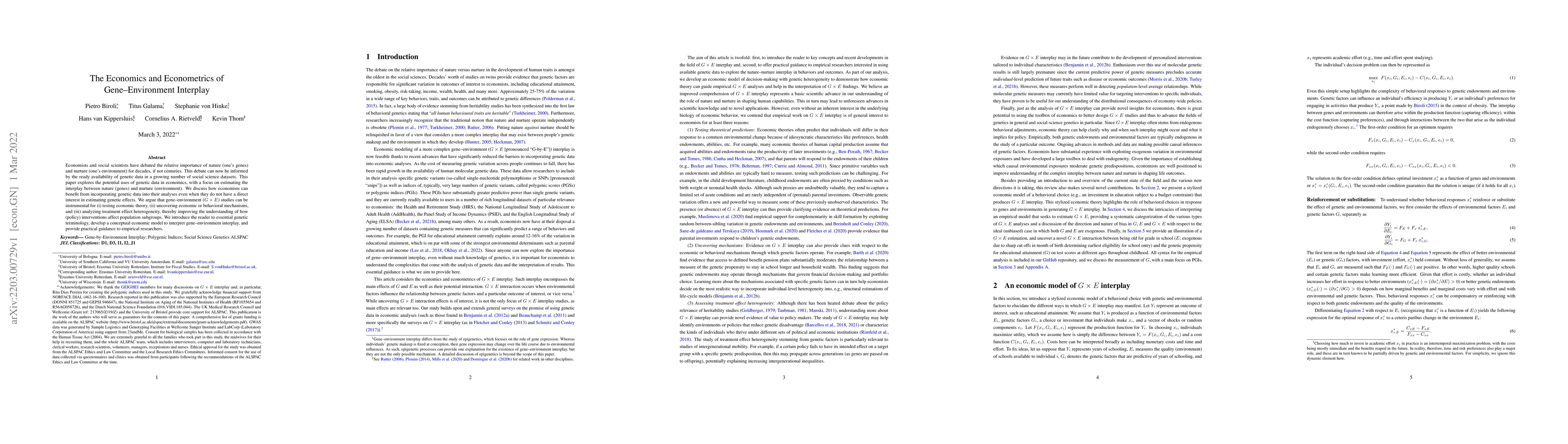 Thumbnail for The Economics and Econometrics of Gene-Environment Interplay