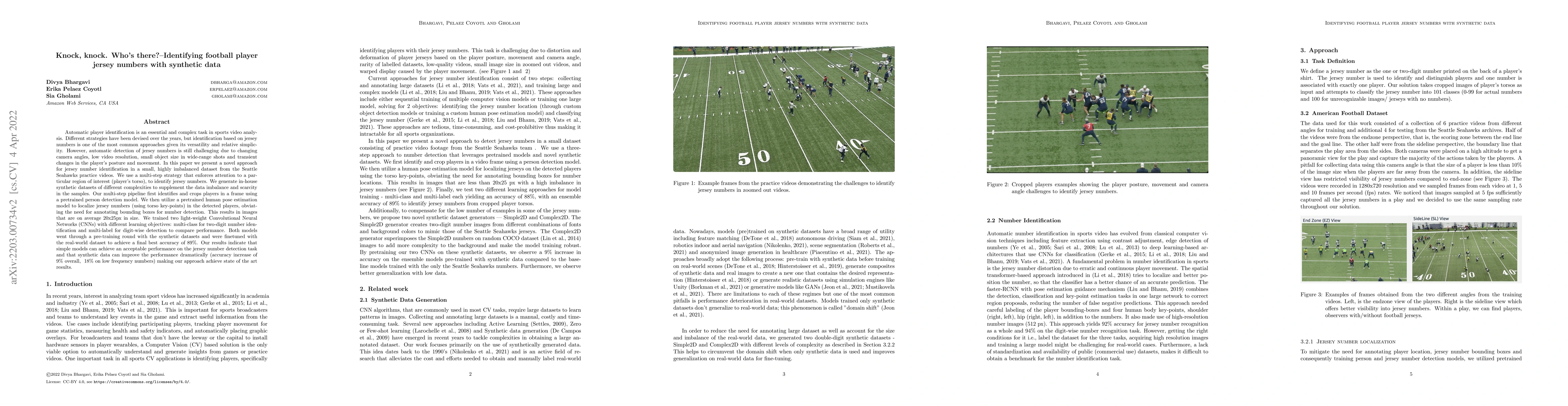 Thumbnail for Knock, knock. Who's there? -- Identifying football player jersey numbers
  with synthetic data