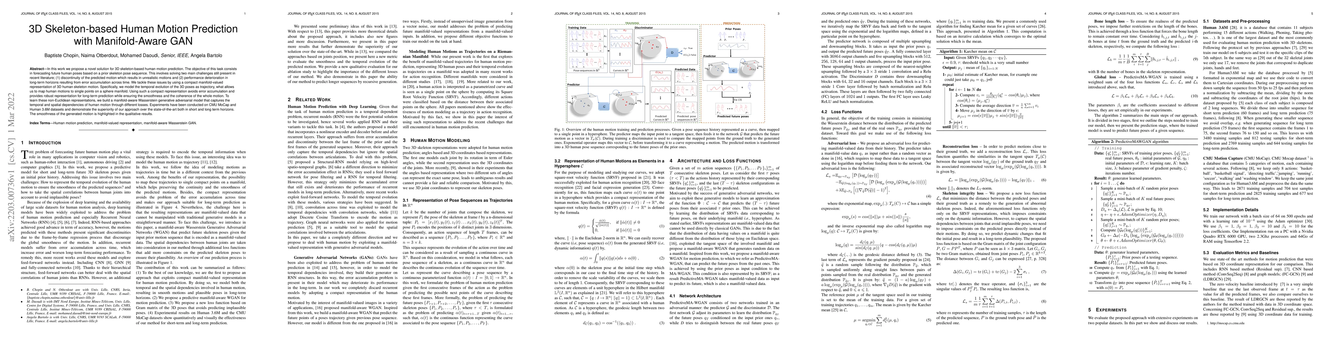 Thumbnail for 3D Skeleton-based Human Motion Prediction with Manifold-Aware GAN