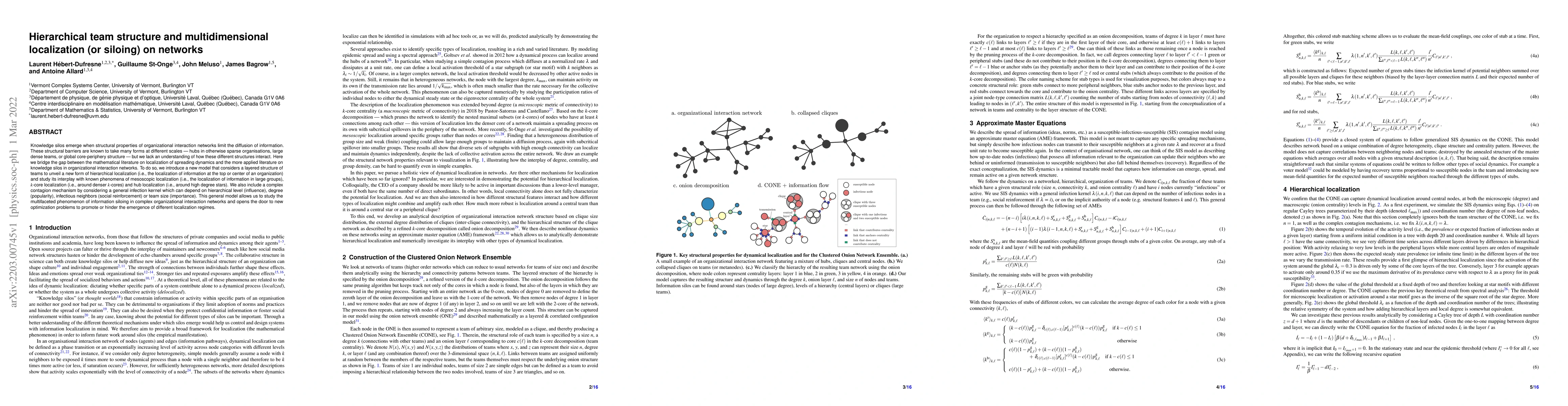 Thumbnail for Hierarchical team structure and multidimensional localization (or
  siloing) on networks