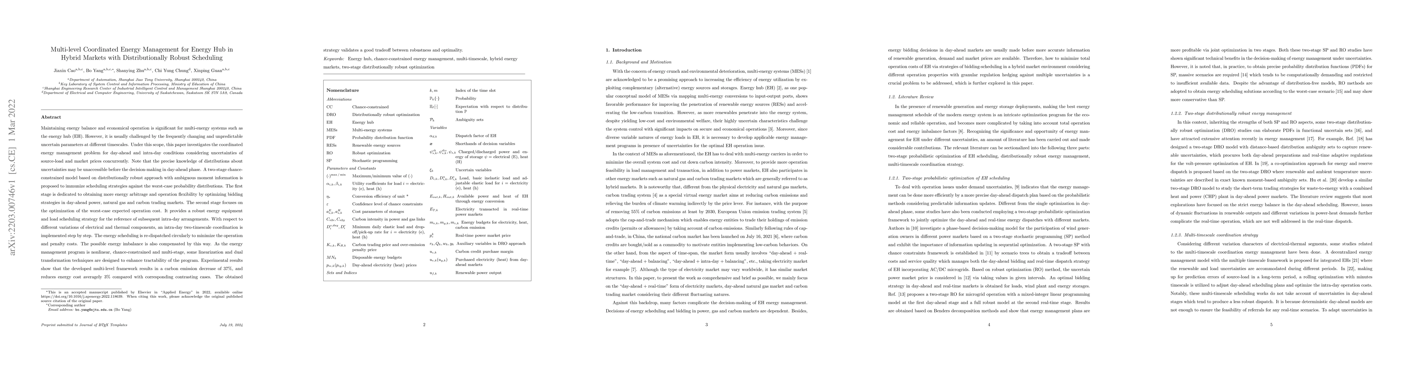 Thumbnail for Multi-level Coordinated Energy Management for Energy Hub in Hybrid
  Markets with Distributionally Robust Scheduling