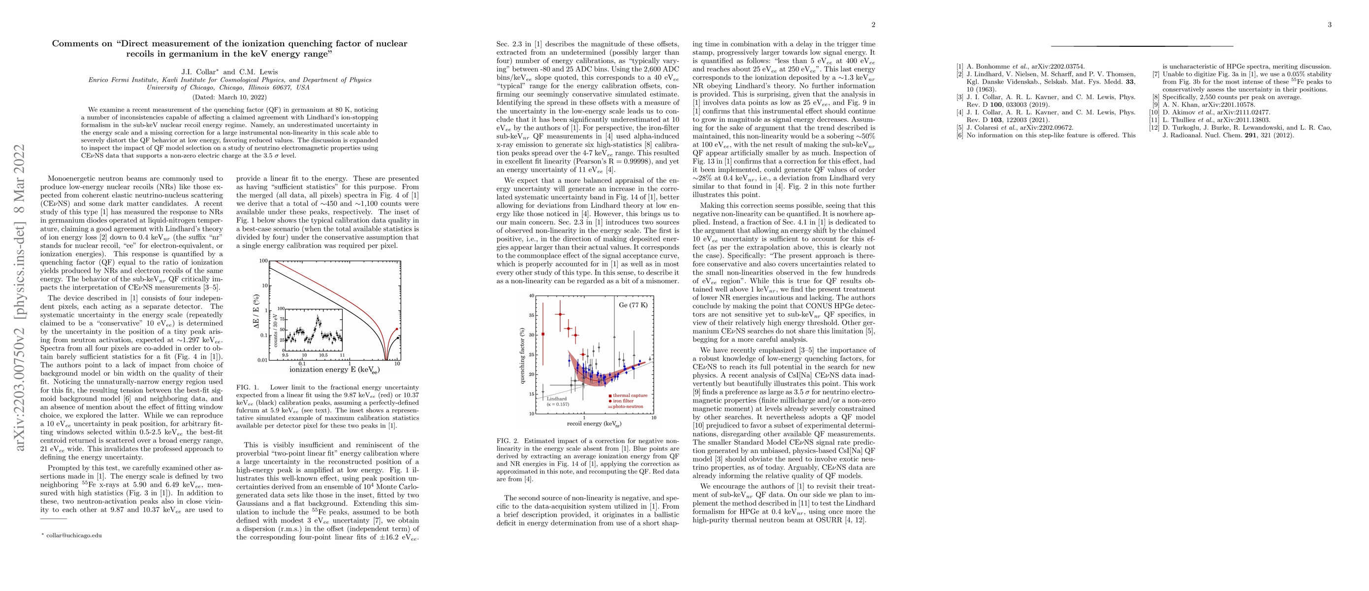 Thumbnail for Comments on "Direct measurement of the ionization quenching factor of
  nuclear recoils in germanium in the keV energy range"