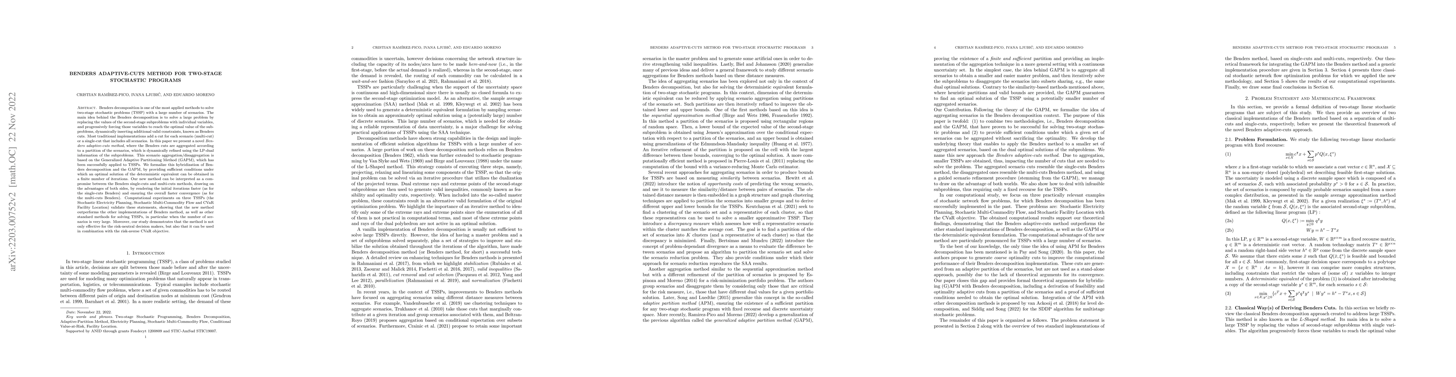 Thumbnail for Benders Adaptive-Cuts Method for Two-Stage Stochastic Programs