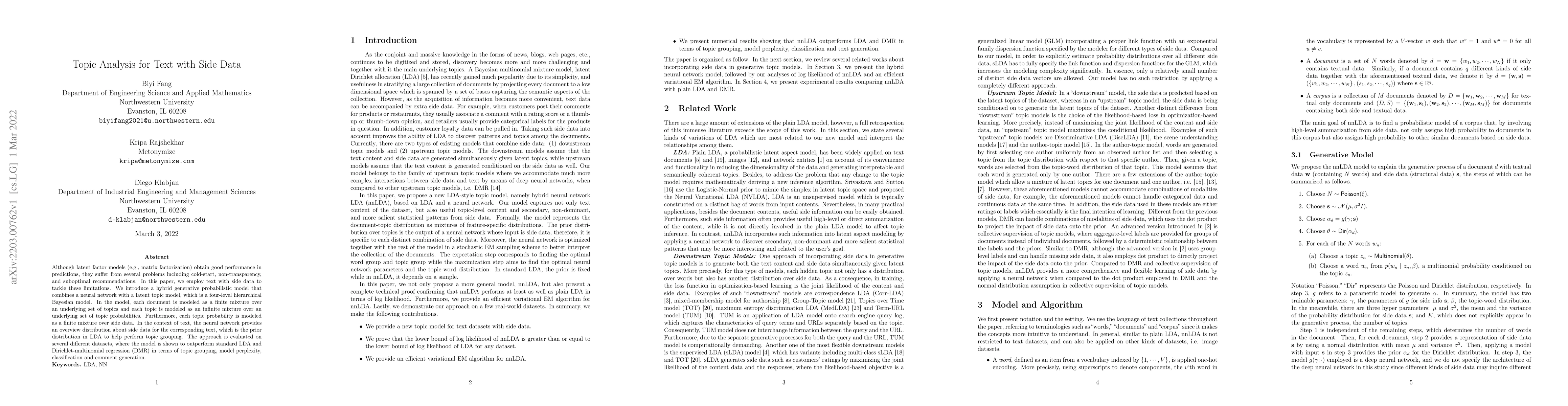 Thumbnail for Topic Analysis for Text with Side Data