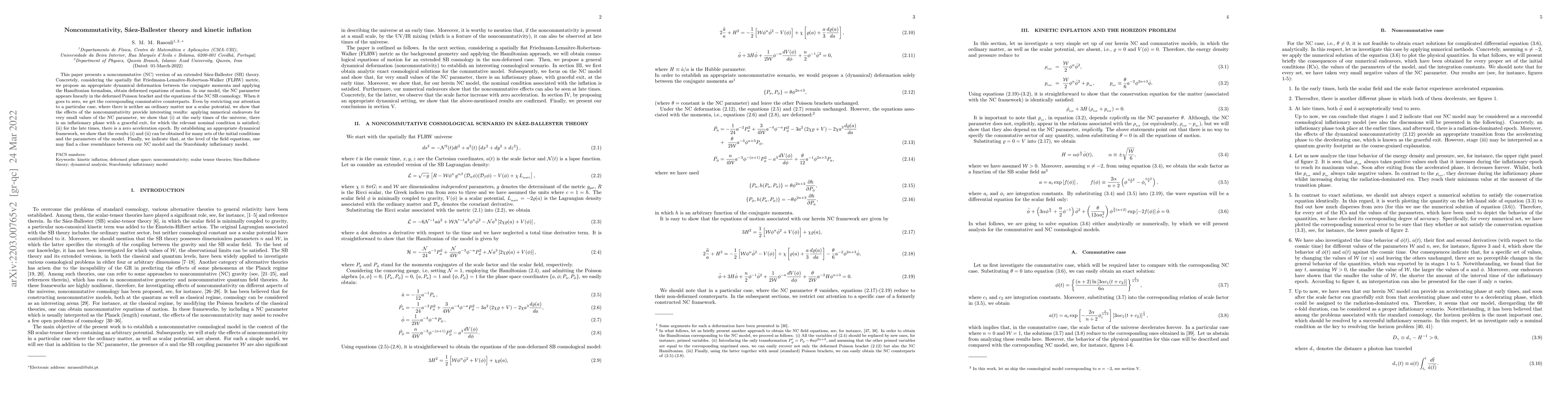 Thumbnail for Noncommutativity, Saez-Ballester theory and kinetic inflation