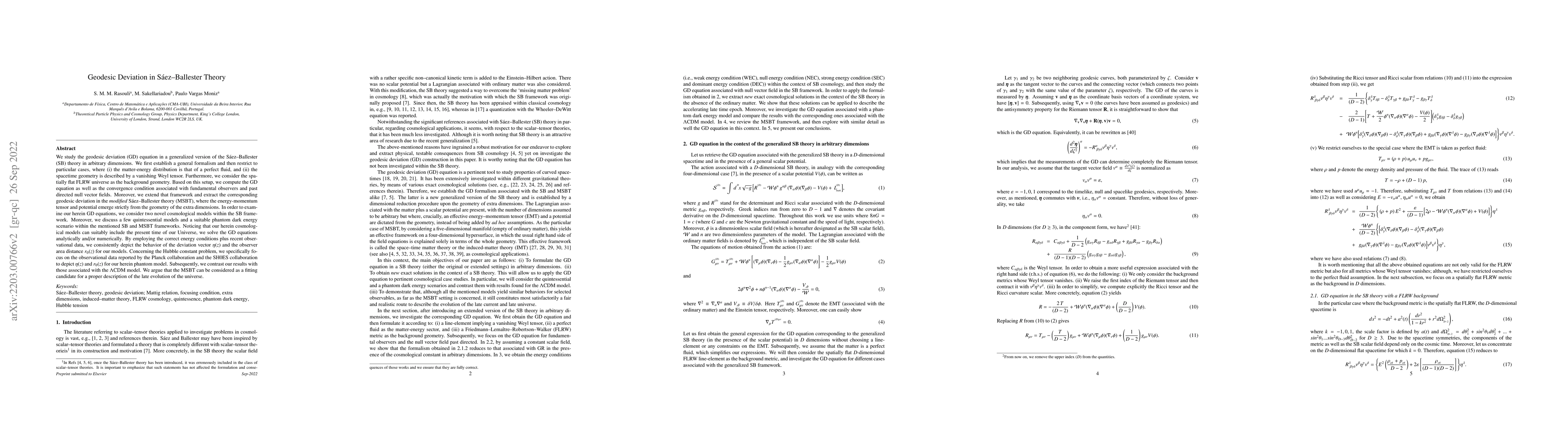 Thumbnail for Geodesic deviation in Saez--Ballester theory