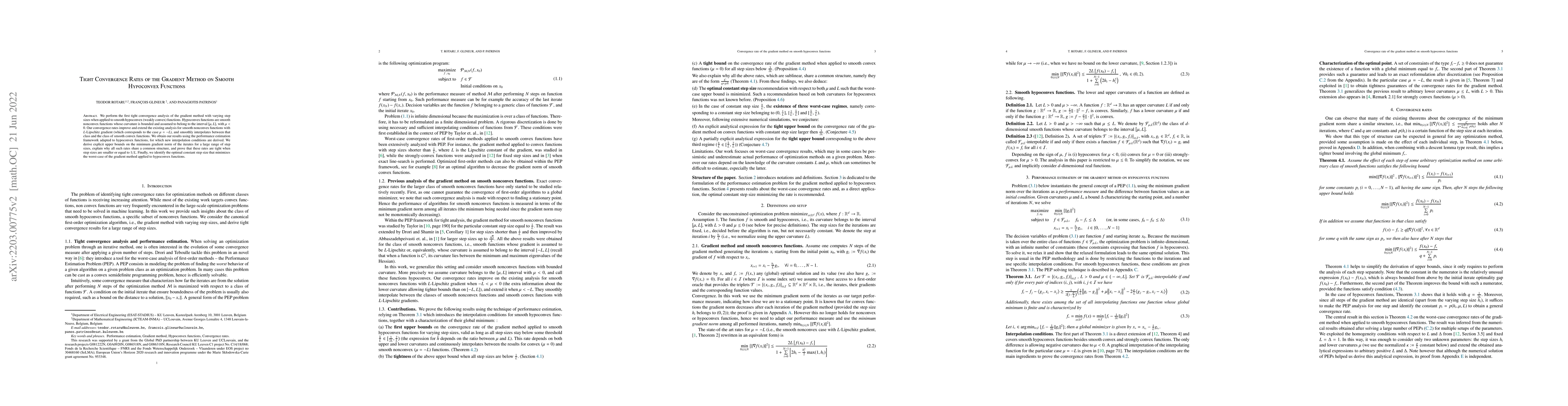 Thumbnail for Tight convergence rates of the gradient method on smooth hypoconvex
  functions