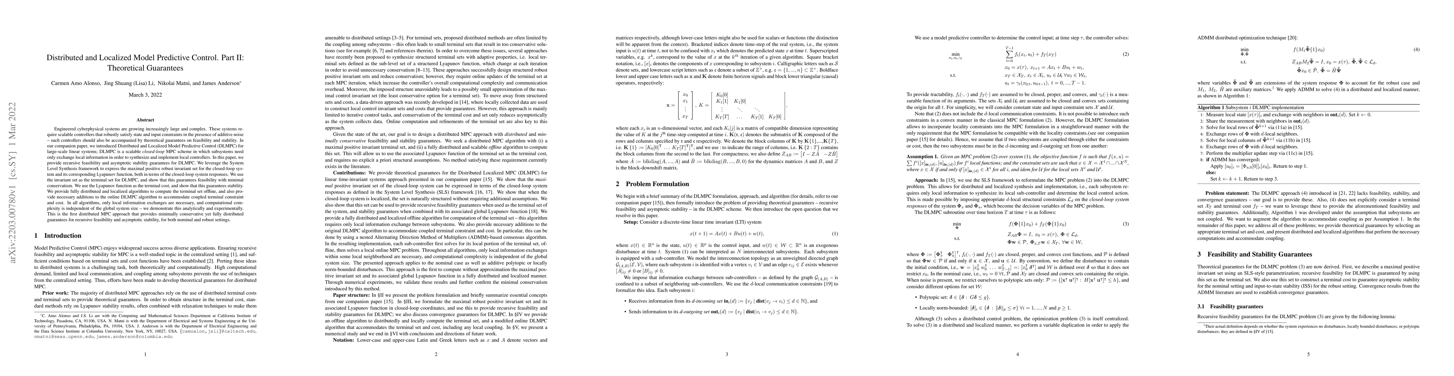 Thumbnail for Distributed and Localized Model Predictive Control. Part II: Theoretical
  Guarantees