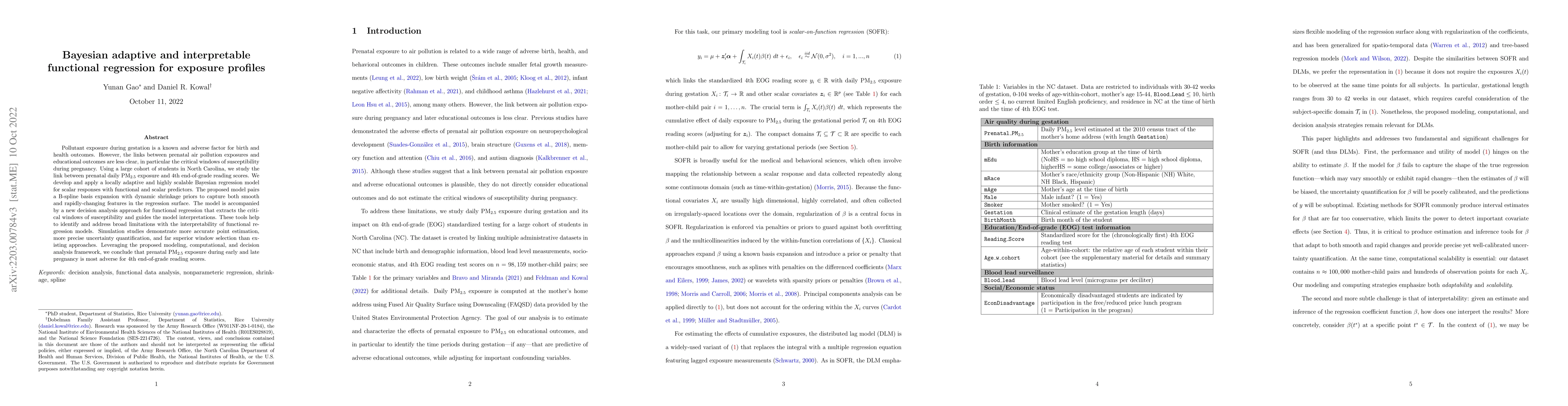 Thumbnail for Bayesian adaptive and interpretable functional regression for exposure
  profiles