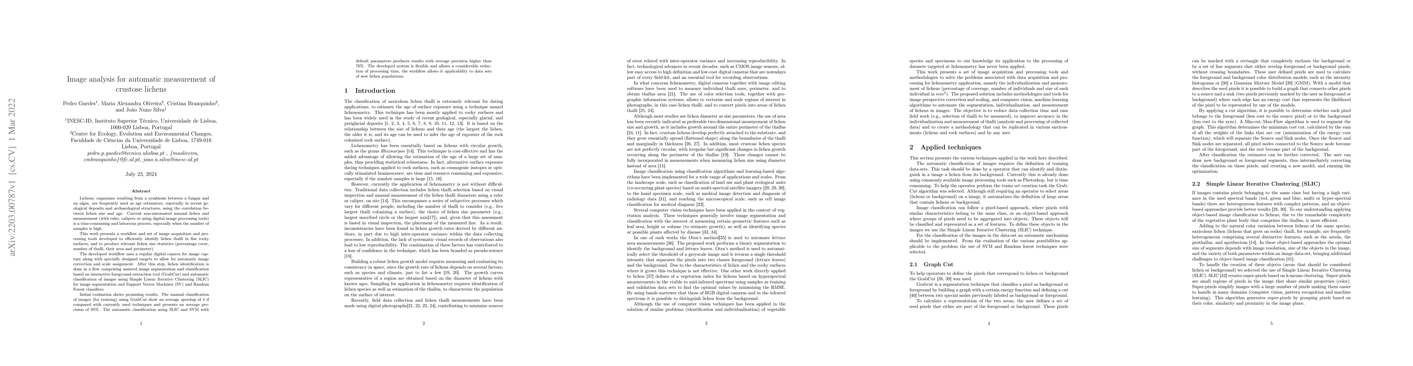 Thumbnail for Image analysis for automatic measurement of crustose lichens