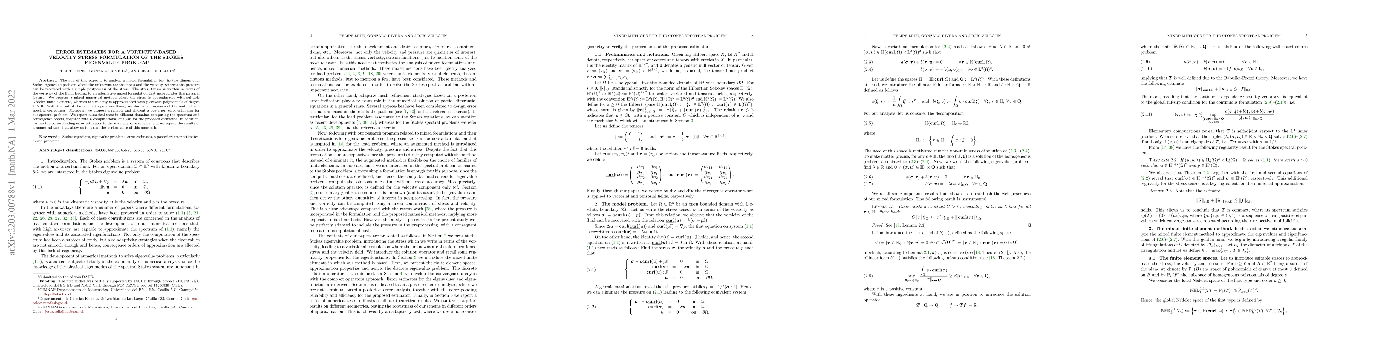 Thumbnail for Error estimates for a vorticity-based velocity-stress formulation of the
  Stokes eigenvalue problem