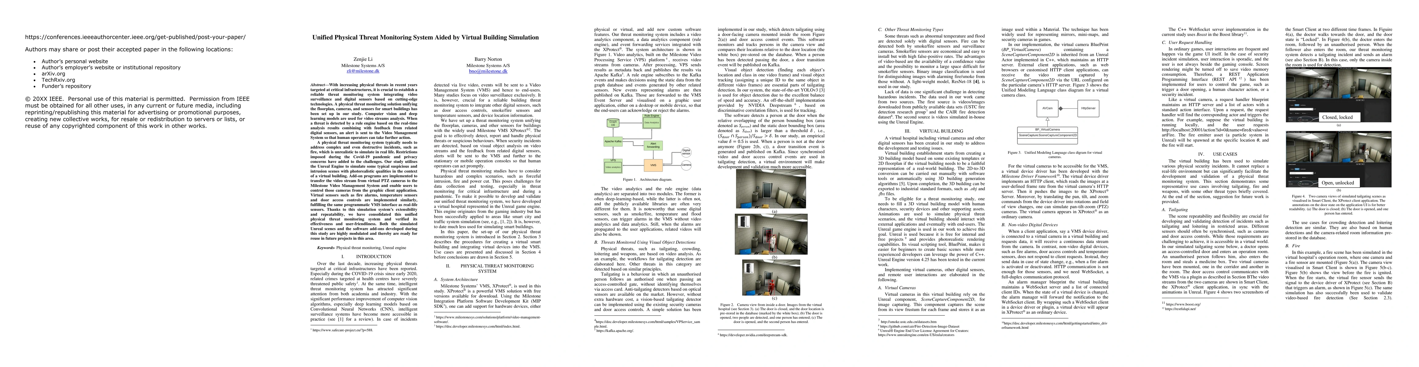 Thumbnail for Unified Physical Threat Monitoring System Aided by Virtual Building
  Simulation
