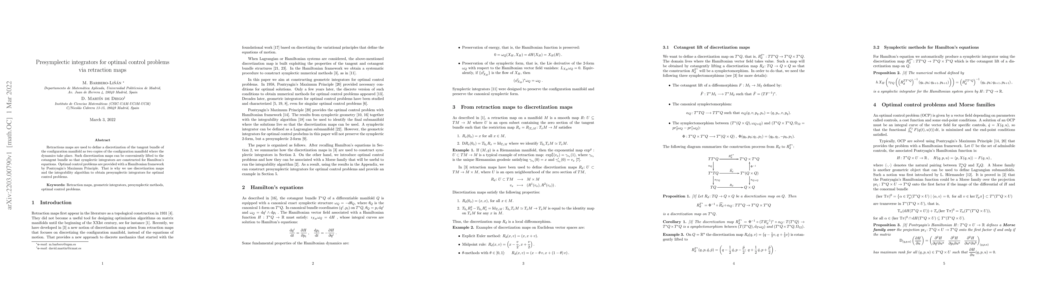 Thumbnail for Presymplectic integrators for optimal control problems via retraction
  maps