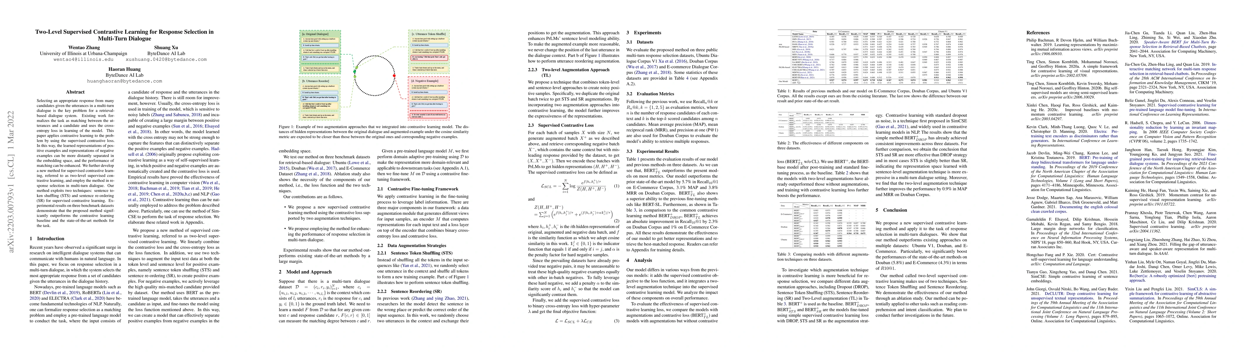 Thumbnail for Two-Level Supervised Contrastive Learning for Response Selection in
  Multi-Turn Dialogue