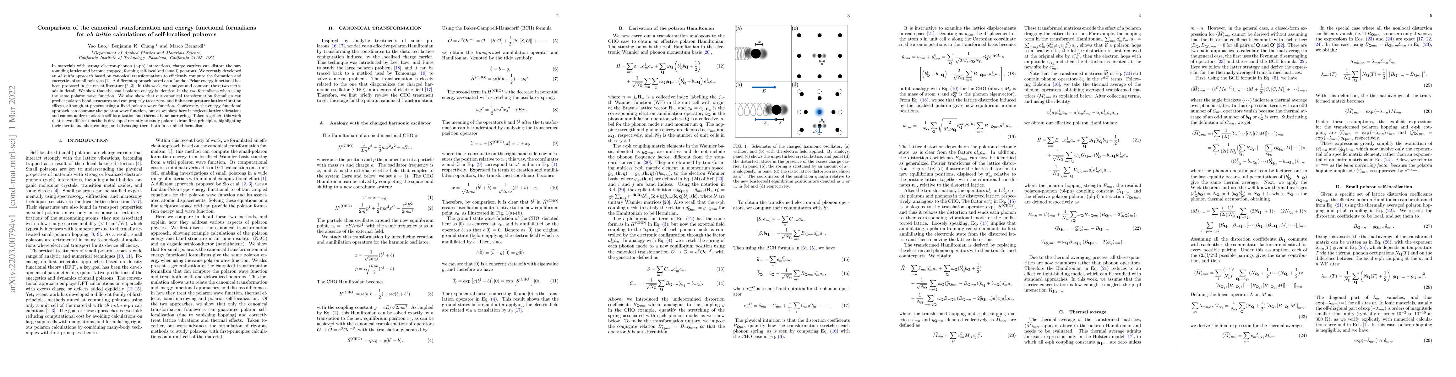 Thumbnail for Comparison of the canonical transformation and energy functional
  formalisms for ab initio calculations of self-localized polarons