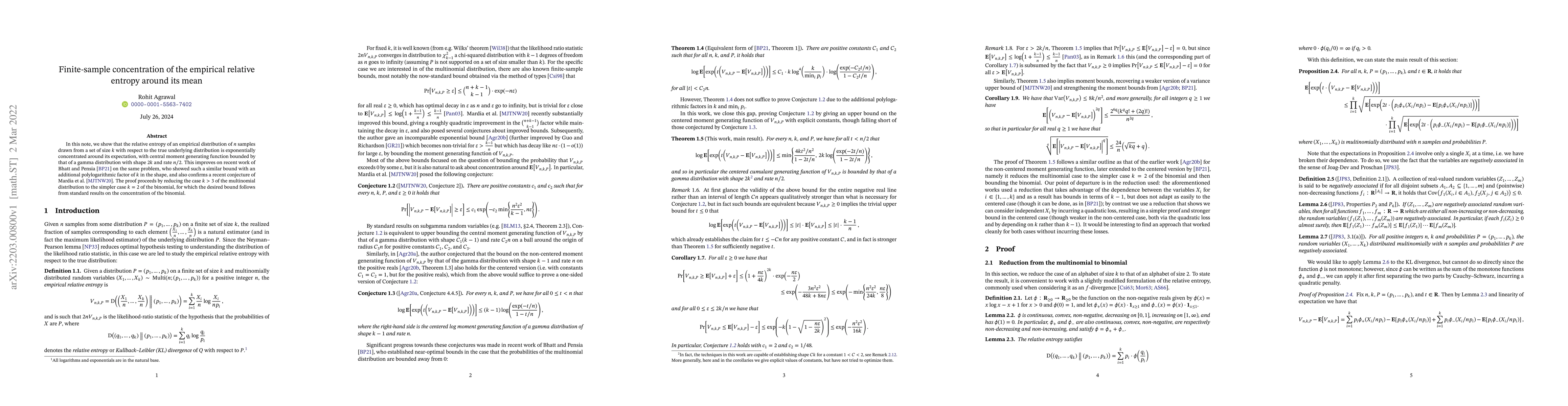 Thumbnail for Finite-sample concentration of the empirical relative entropy around its
  mean