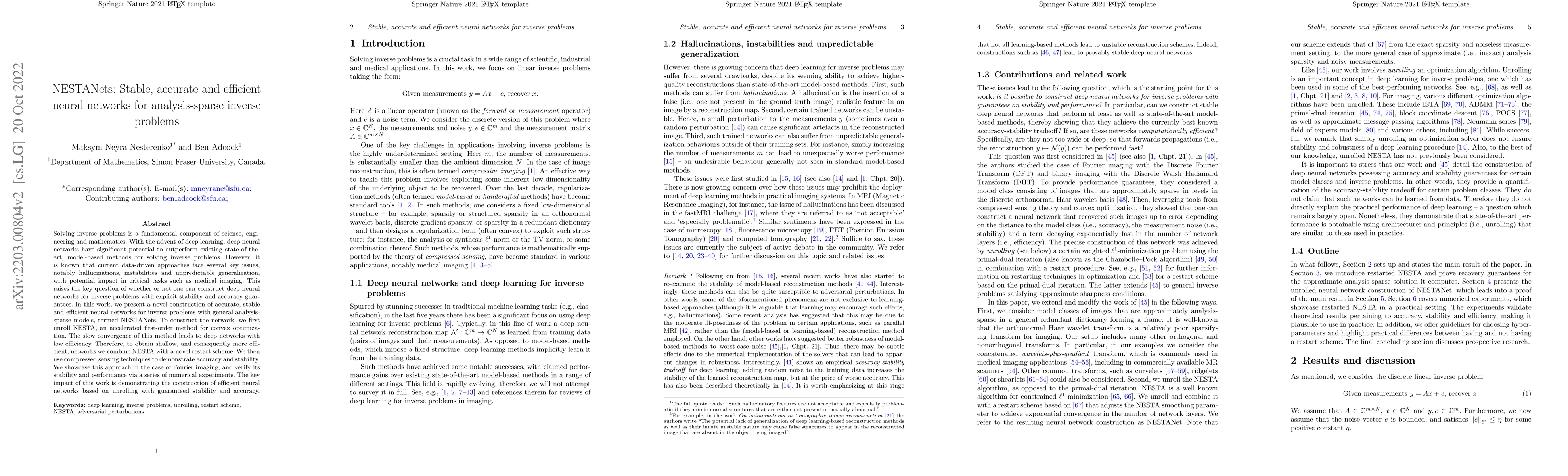 Thumbnail for NESTANets: Stable, accurate and efficient neural networks for
  analysis-sparse inverse problems