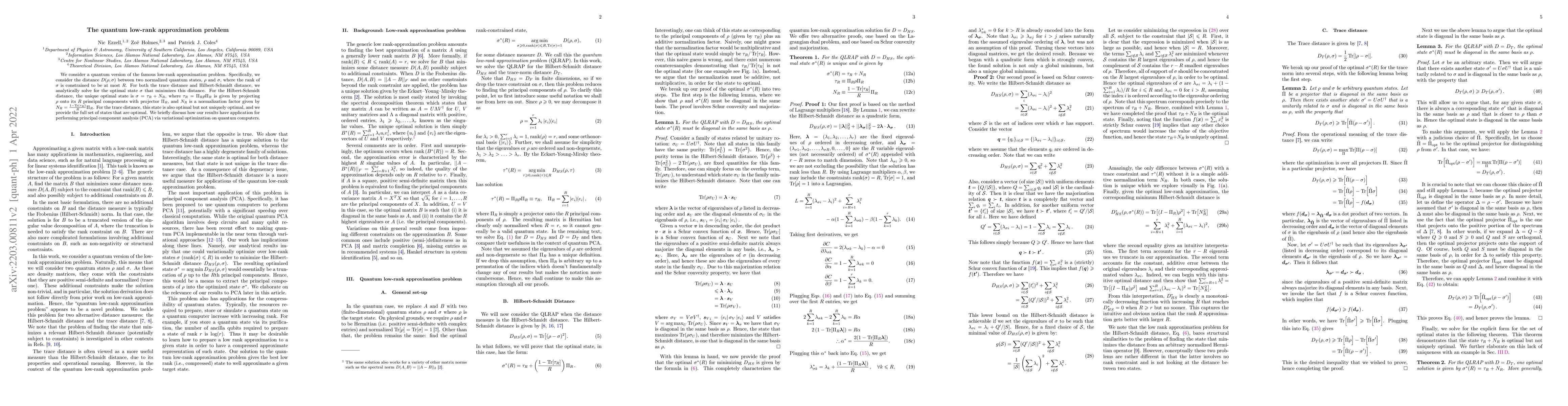 Thumbnail for The quantum low-rank approximation problem