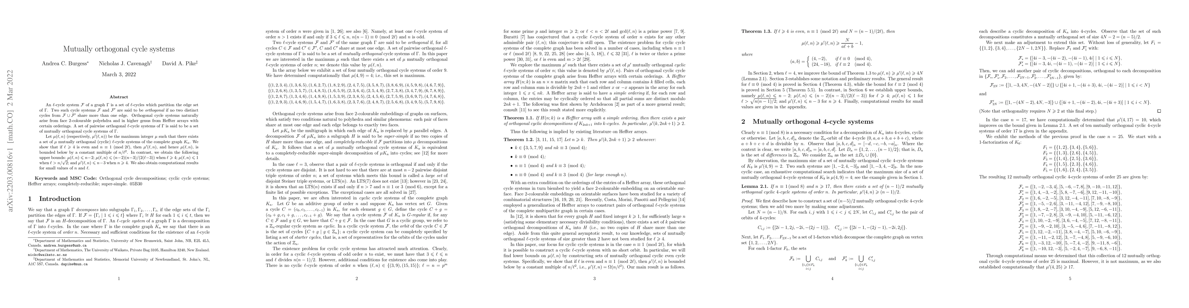 Thumbnail for Mutually orthogonal cycle systems