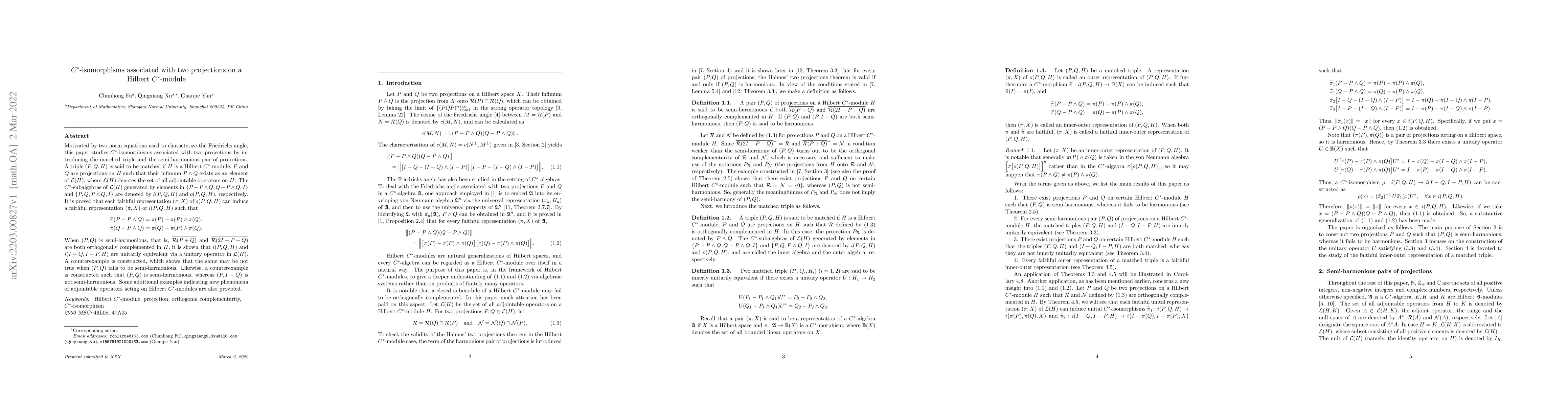 Thumbnail for $C^*$-isomorphisms associated with two projections on a Hilbert
  $C^*$-module