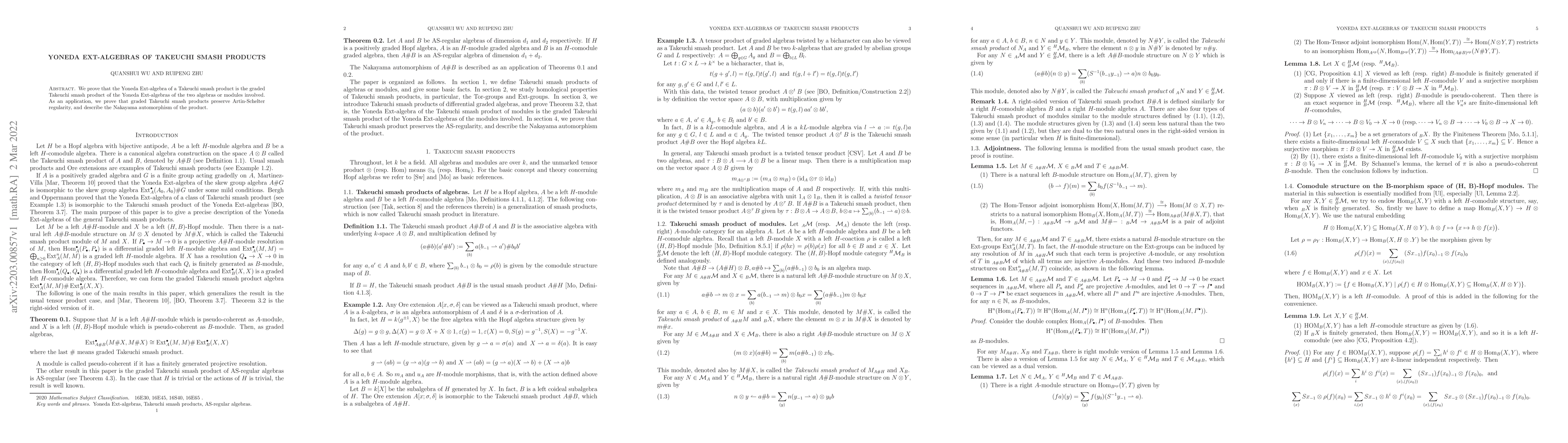 Thumbnail for Yoneda Ext-algebras of Takeuchi smash products