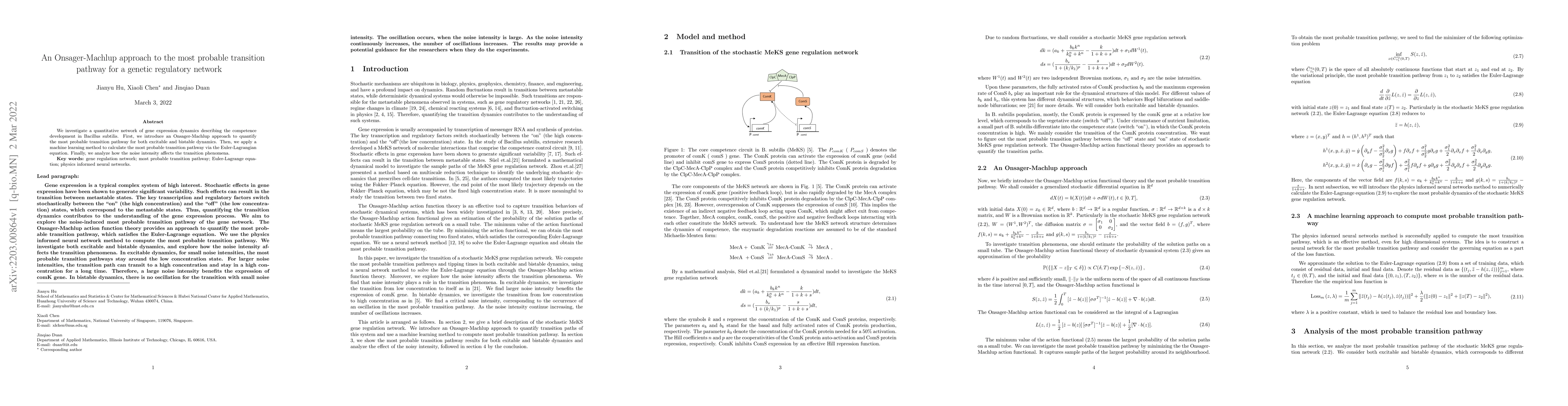 Thumbnail for An Onsager-Machlup approach to the most probable transition pathway for
  a genetic regulatory network