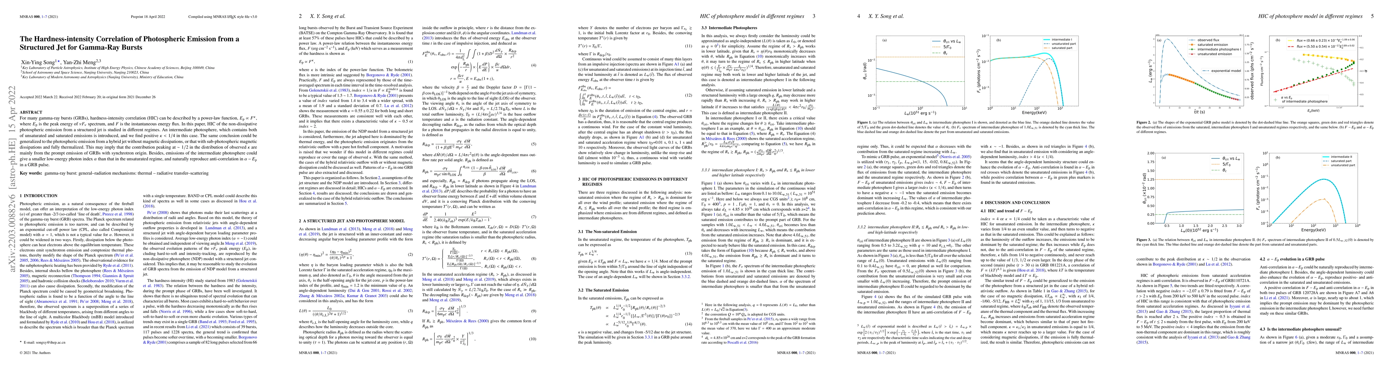 Thumbnail for The Hardness-intensity Correlation of Photospheric Emission from a
  Structured Jet for Gamma-Ray Bursts