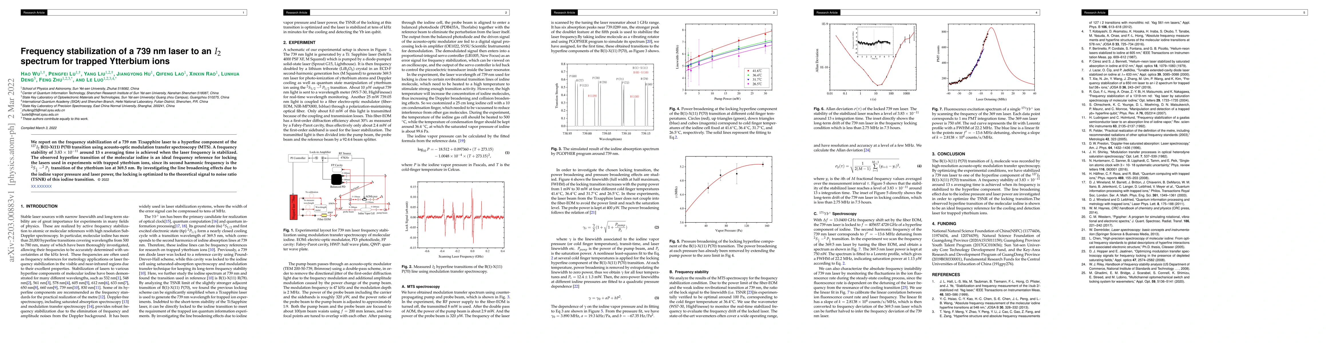 Thumbnail for Frequency stabilization of a 739 nm laser to an $I_2$ spectrum for
  trapped Ytterbium ions
