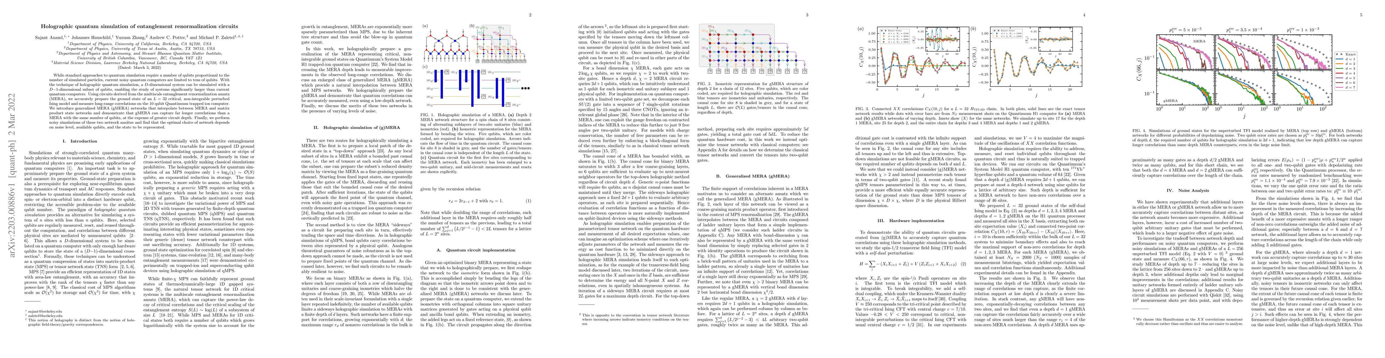 Thumbnail for Holographic quantum simulation of entanglement renormalization circuits