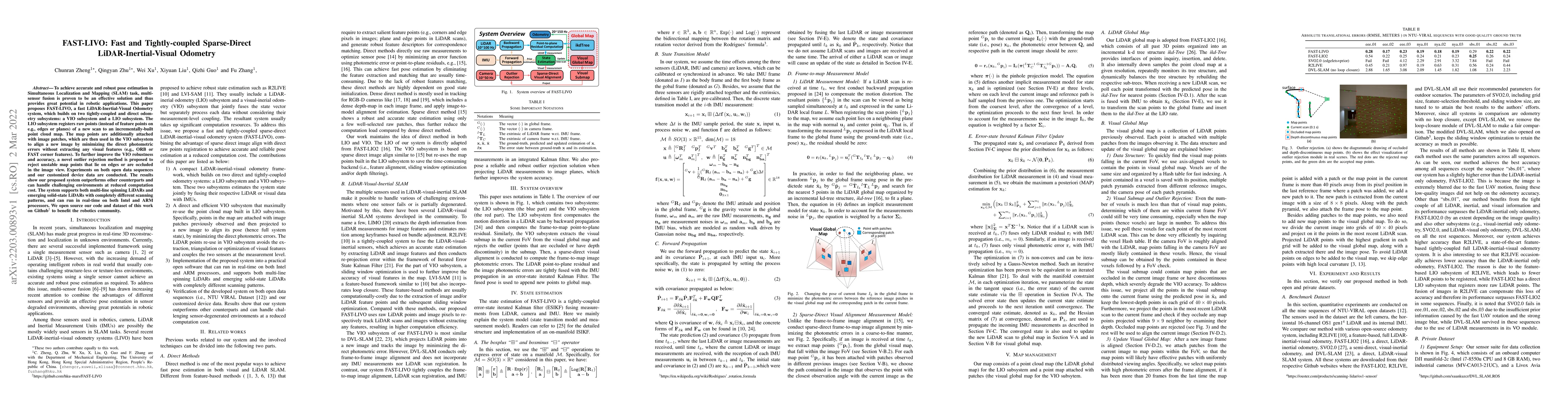 Thumbnail for FAST-LIVO: Fast and Tightly-coupled Sparse-Direct LiDAR-Inertial-Visual
  Odometry