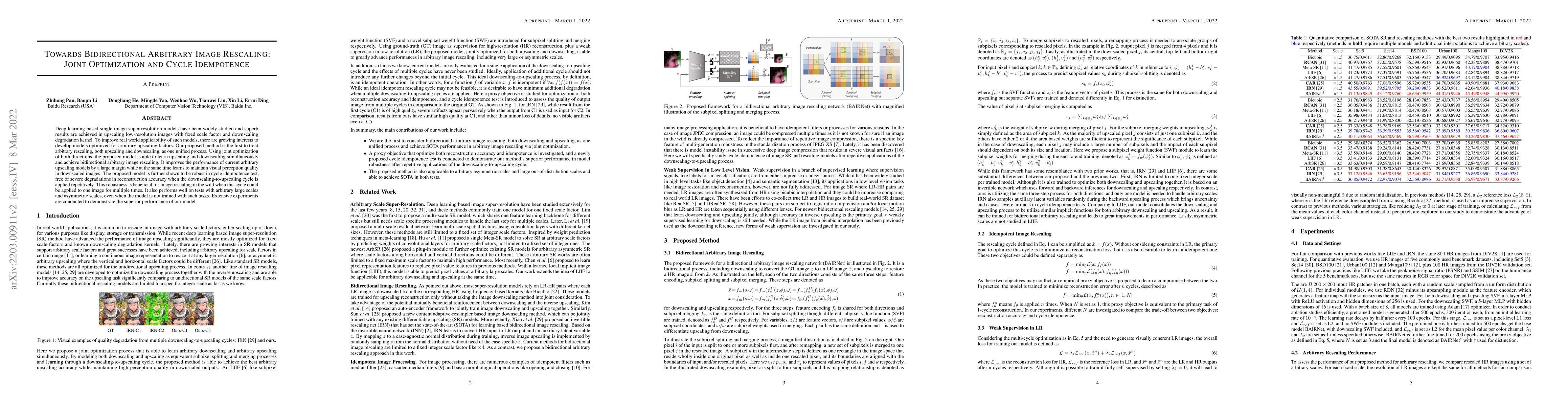 Thumbnail for Towards Bidirectional Arbitrary Image Rescaling: Joint Optimization and
  Cycle Idempotence