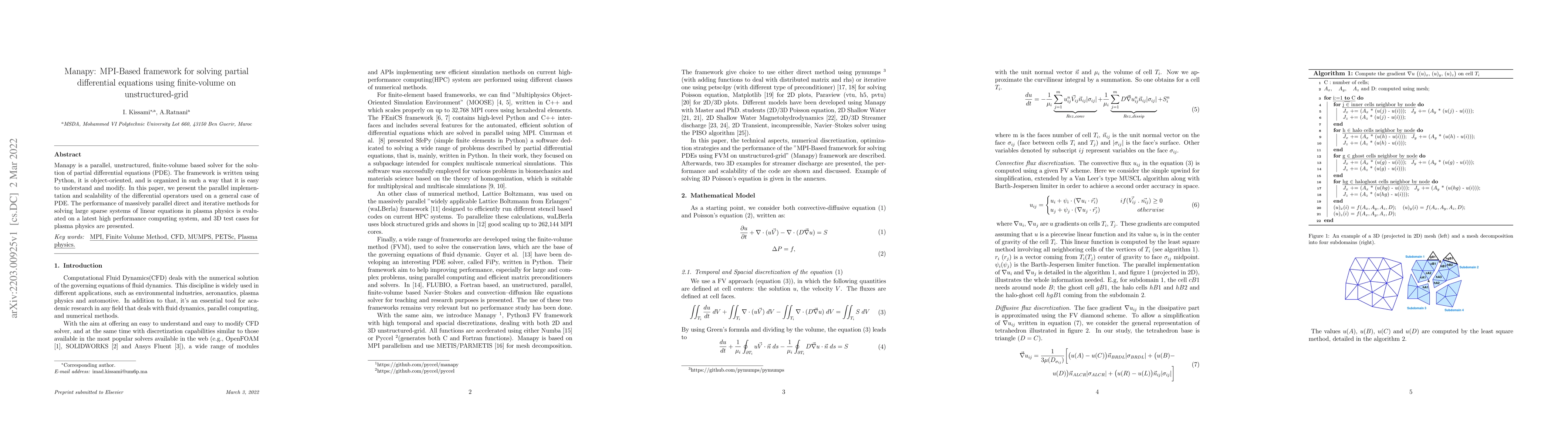 Thumbnail for Manapy: MPI-Based framework for solving partial differential equations
  using finite-volume on unstructured-grid
