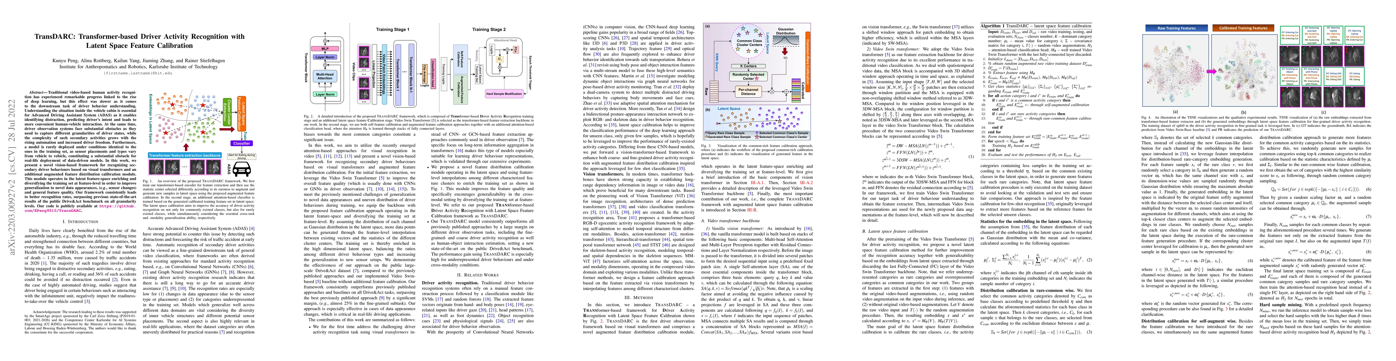 Thumbnail for TransDARC: Transformer-based Driver Activity Recognition with Latent
  Space Feature Calibration