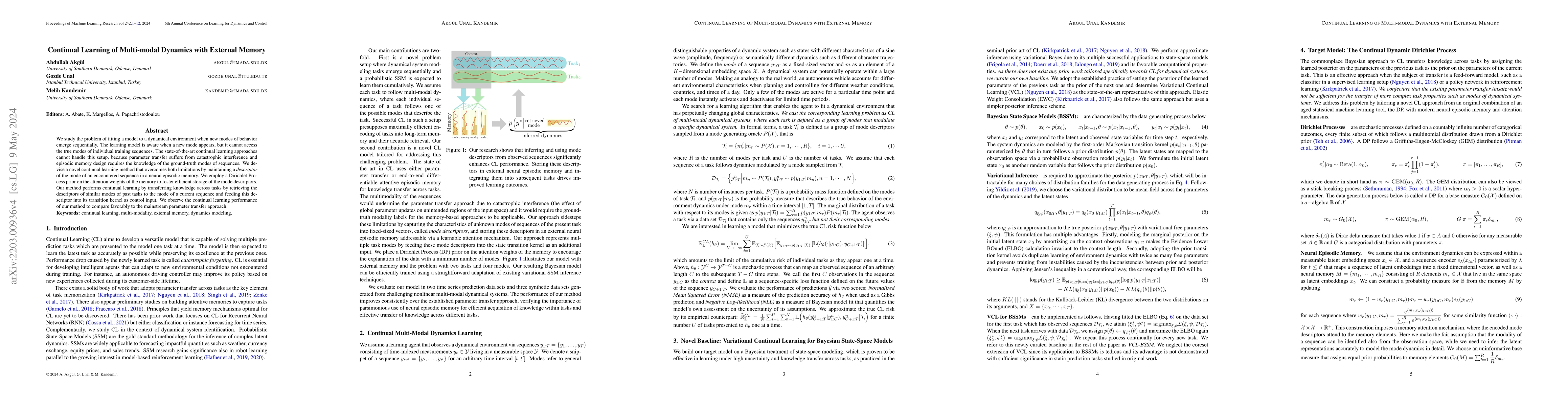 Thumbnail for Continual Learning of Multi-modal Dynamics with External Memory