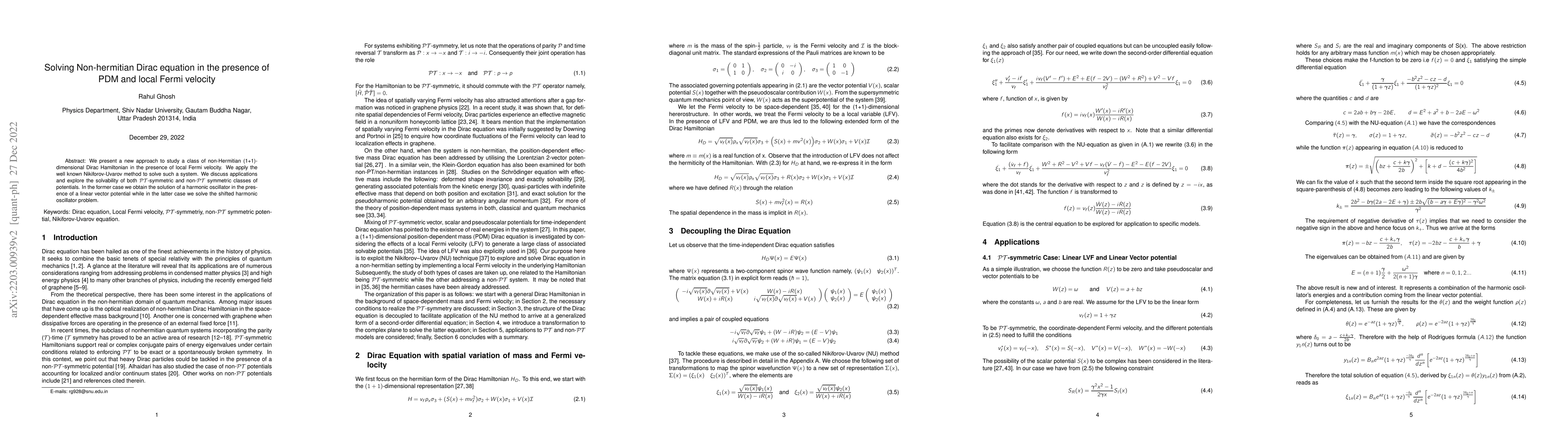 Thumbnail for Non-hermitian Dirac Hamiltonian in the presence of local Fermi velocity