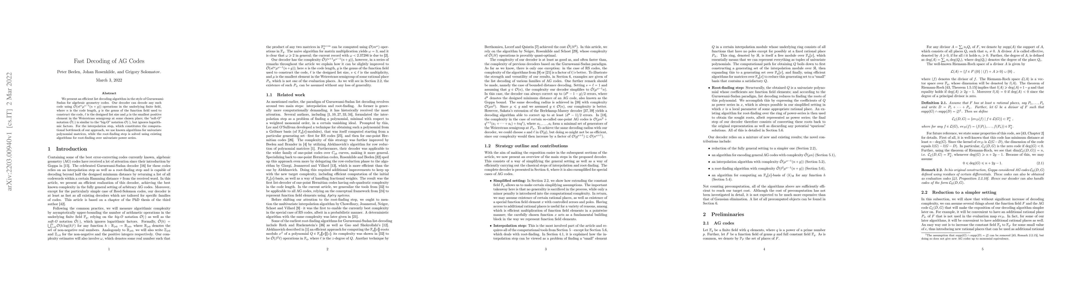 Thumbnail for Fast Decoding of AG Codes