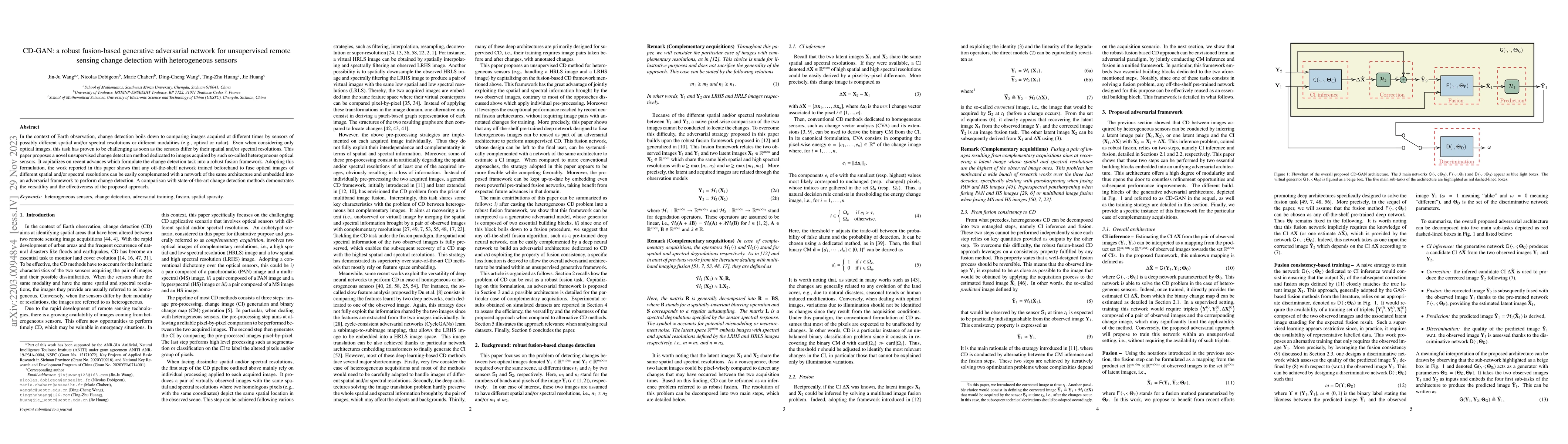 Thumbnail for CD-GAN: a robust fusion-based generative adversarial network for
  unsupervised remote sensing change detection with heterogeneous sensors