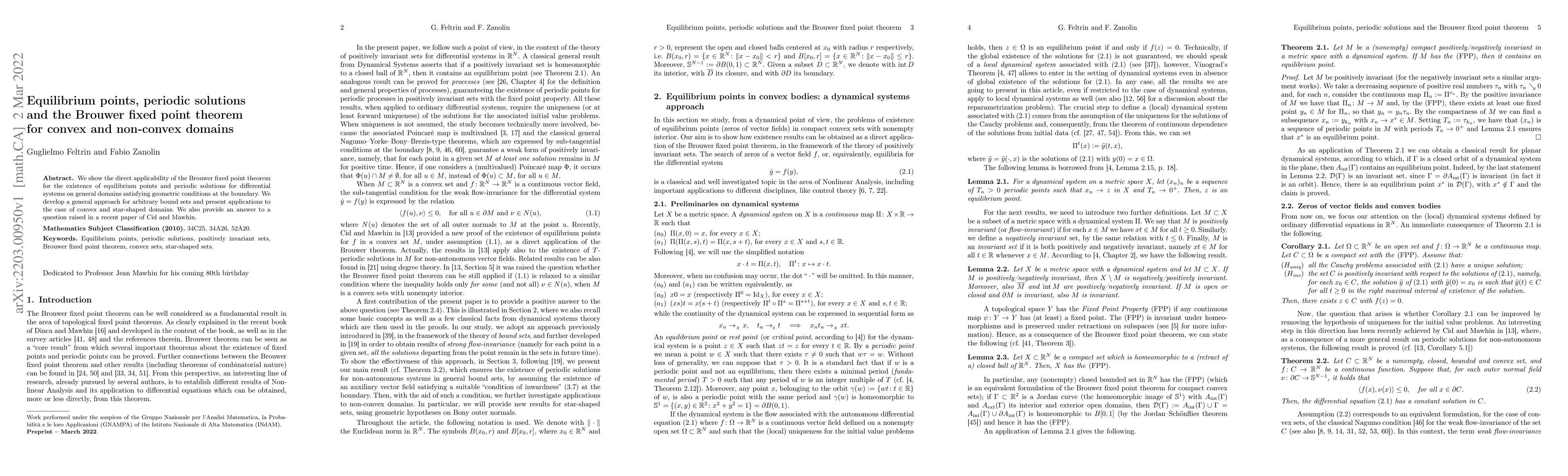 Thumbnail for Equilibrium points, periodic solutions and the Brouwer fixed point
  theorem for convex and non-convex domains