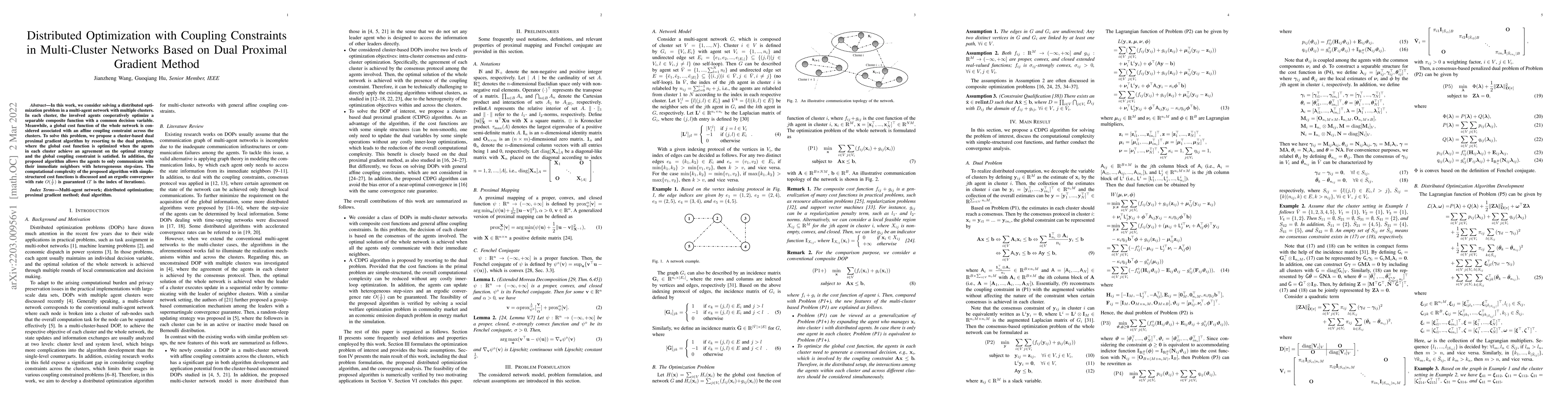 Thumbnail for Distributed Optimization with Coupling Constraints in Multi-Cluster
  Networks Based on Dual Proximal Gradient Method