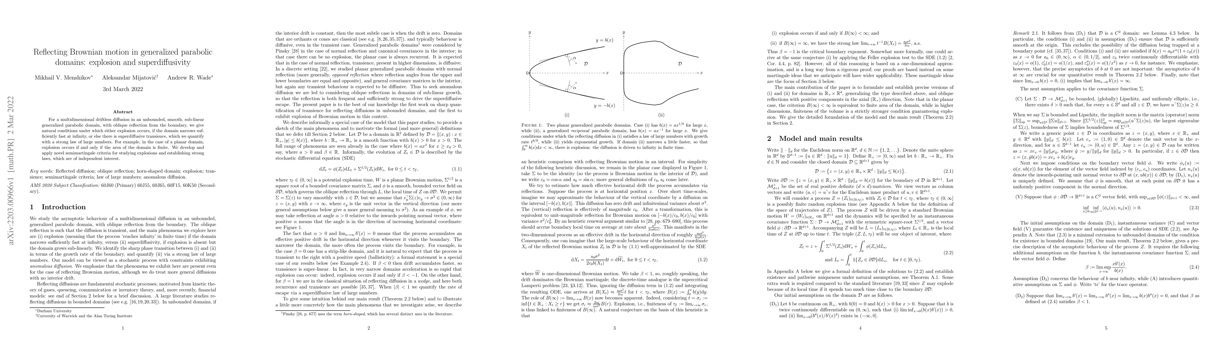 Thumbnail for Reflecting Brownian motion in generalized parabolic domains: explosion
  and superdiffusivity