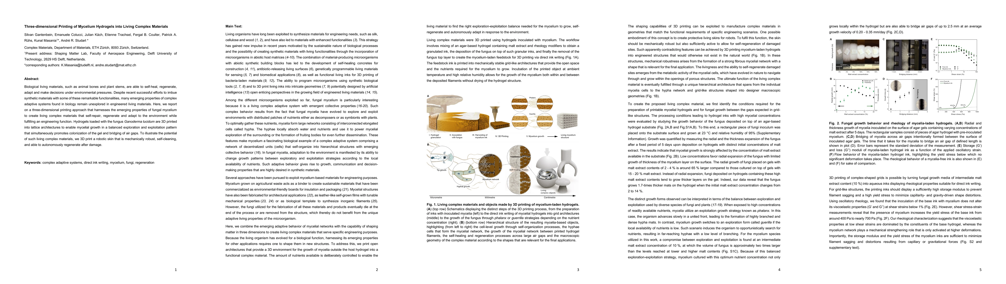 Thumbnail for Three-dimensional Printing of Mycelium Hydrogels into Living Complex
  Materials