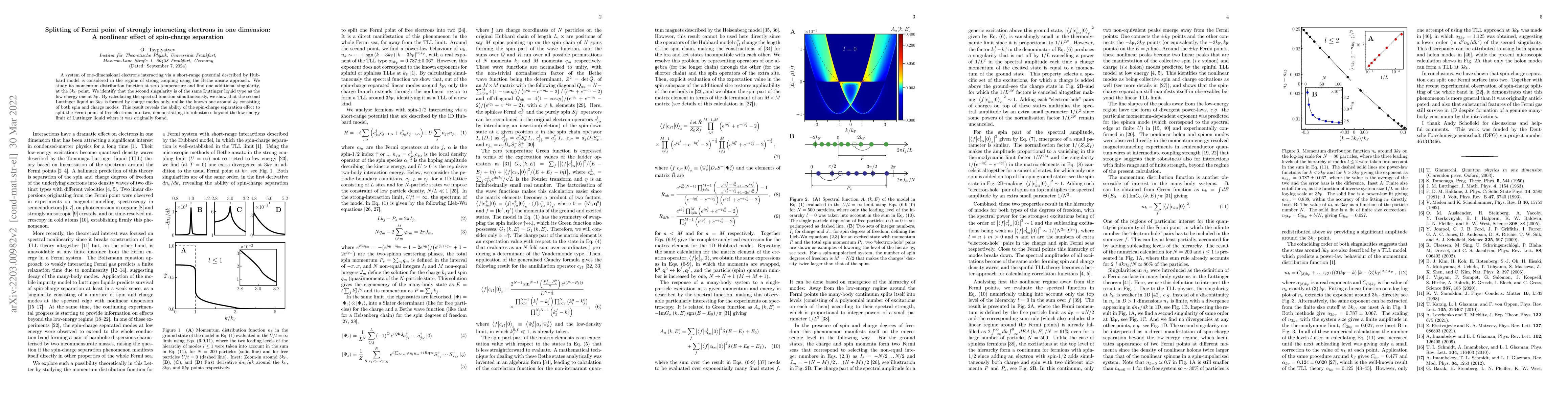 Thumbnail for Splitting of Fermi point of strongly interacting electrons in one
  dimension: A nonlinear effect of spin-charge separation