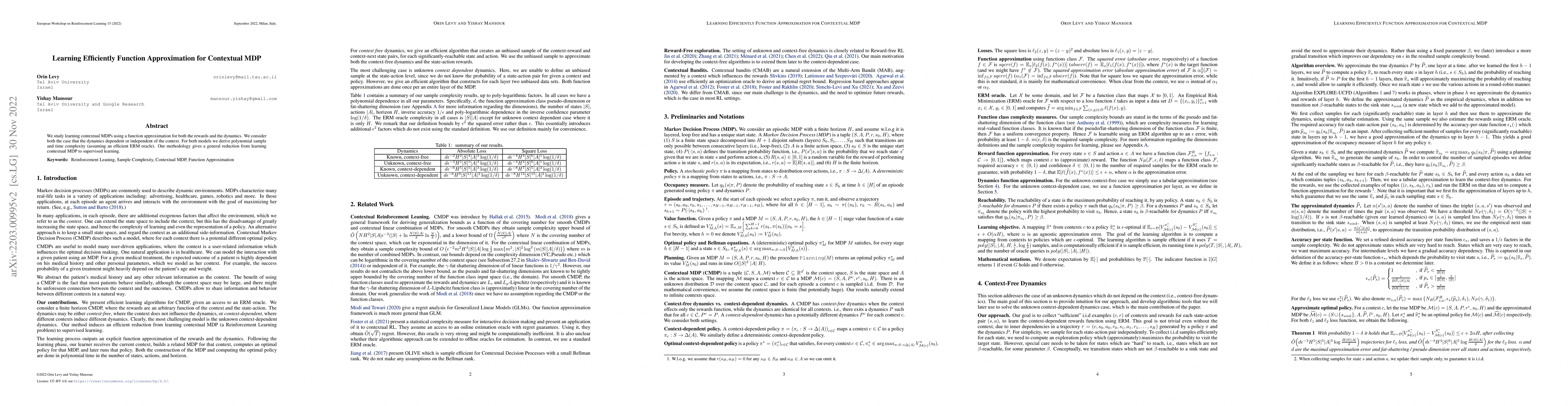 Thumbnail for Learning Efficiently Function Approximation for Contextual MDP