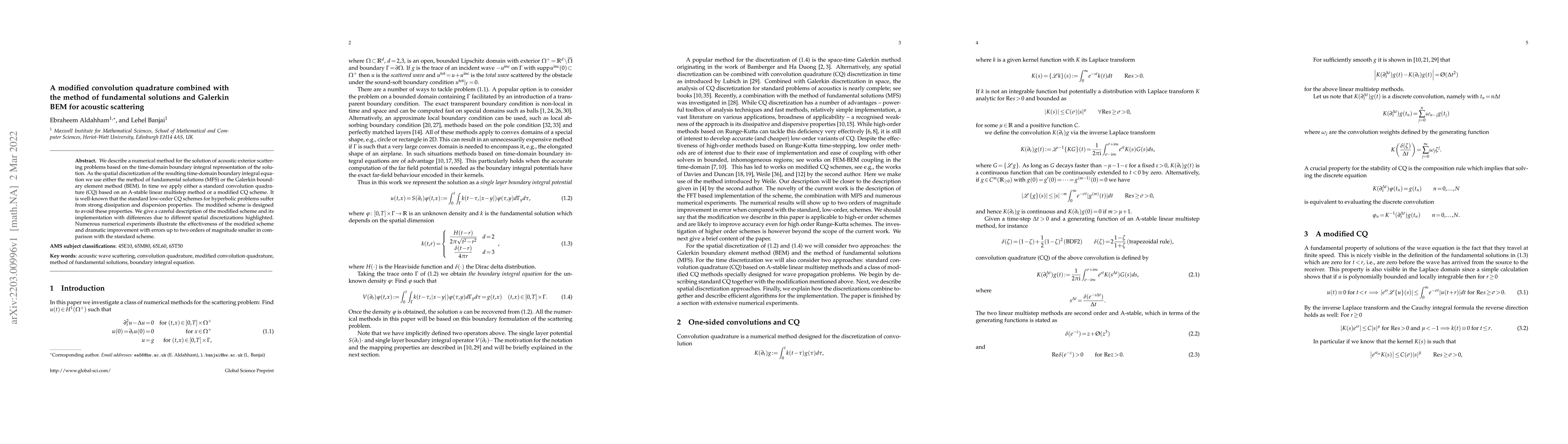 Thumbnail for A modified convolution quadrature combined with the method of
  fundamental solutions and Galerkin BEM for acoustic scattering