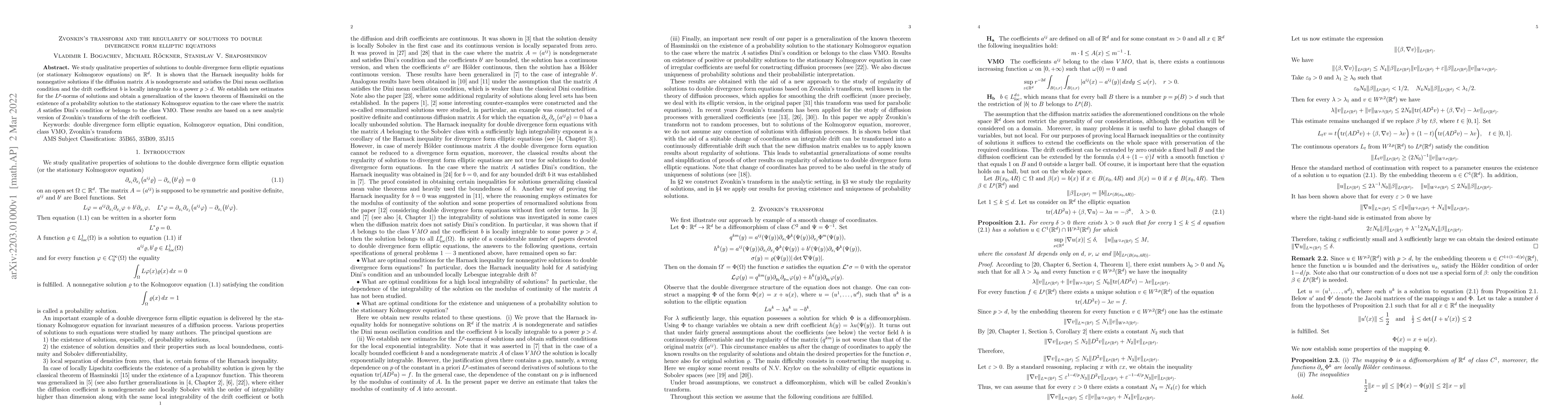 Thumbnail for Zvonkin's transform and the regularity of solutions to double divergence
  form elliptic equations