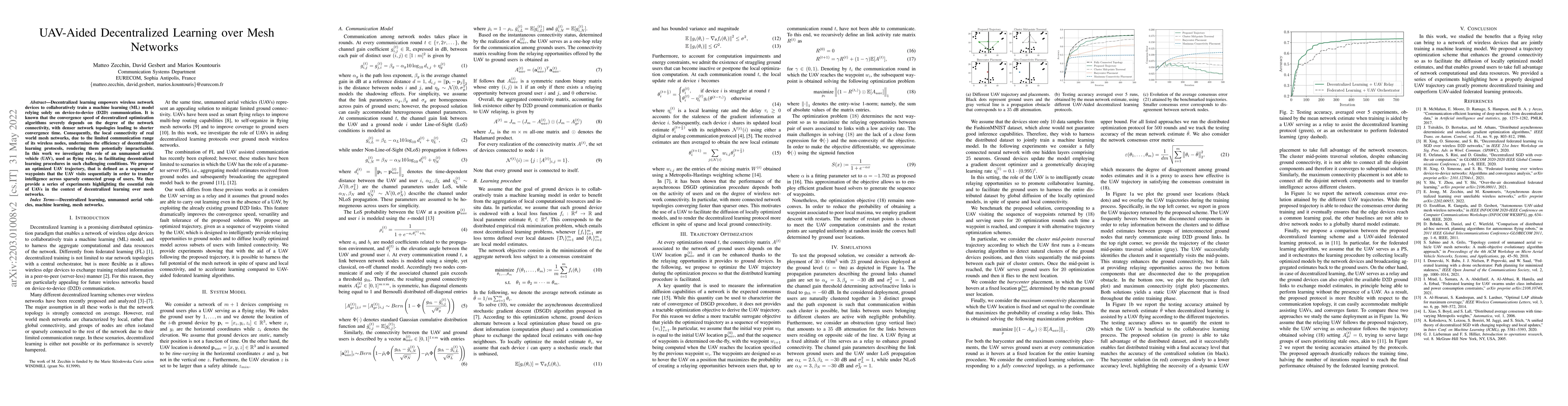 Thumbnail for UAV-Aided Decentralized Learning over Mesh Networks