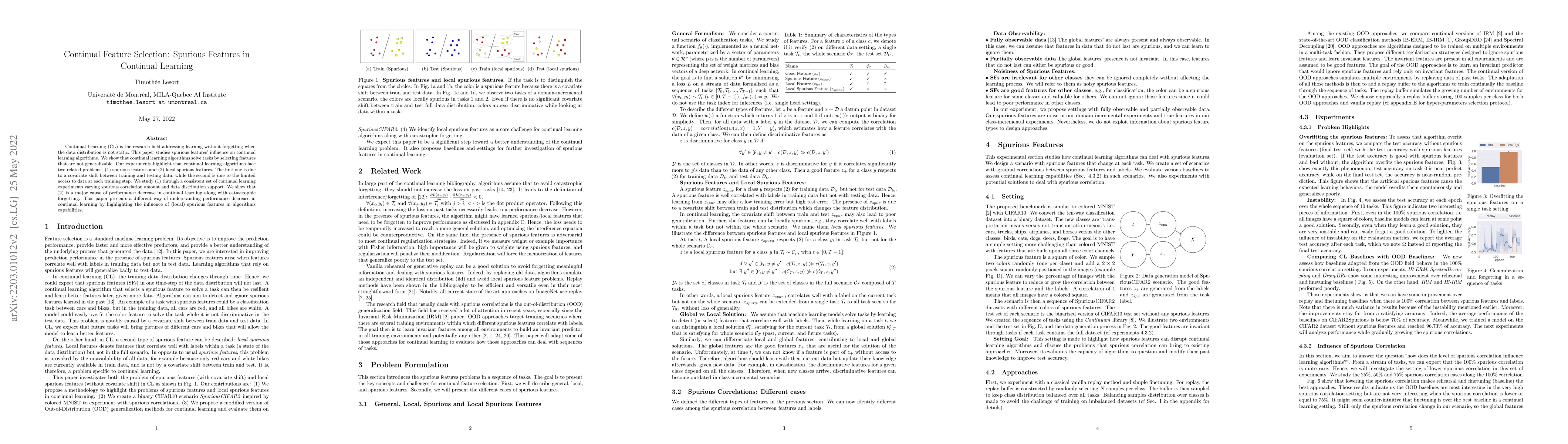 Thumbnail for Continual Feature Selection: Spurious Features in Continual Learning