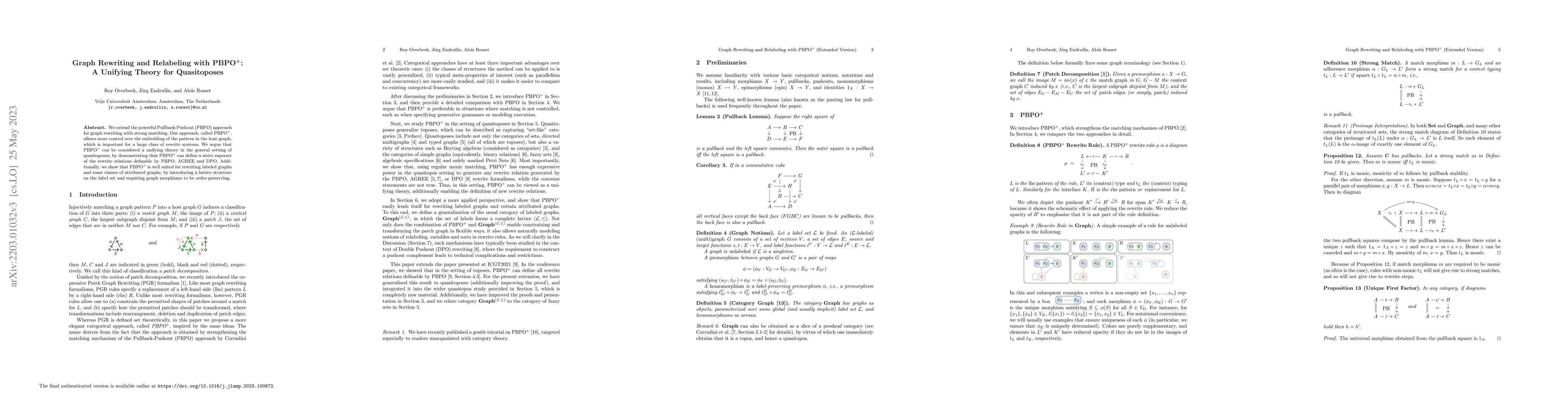 Thumbnail for Graph Rewriting and Relabeling with PBPO+: A Unifying Theory for
  Quasitoposes