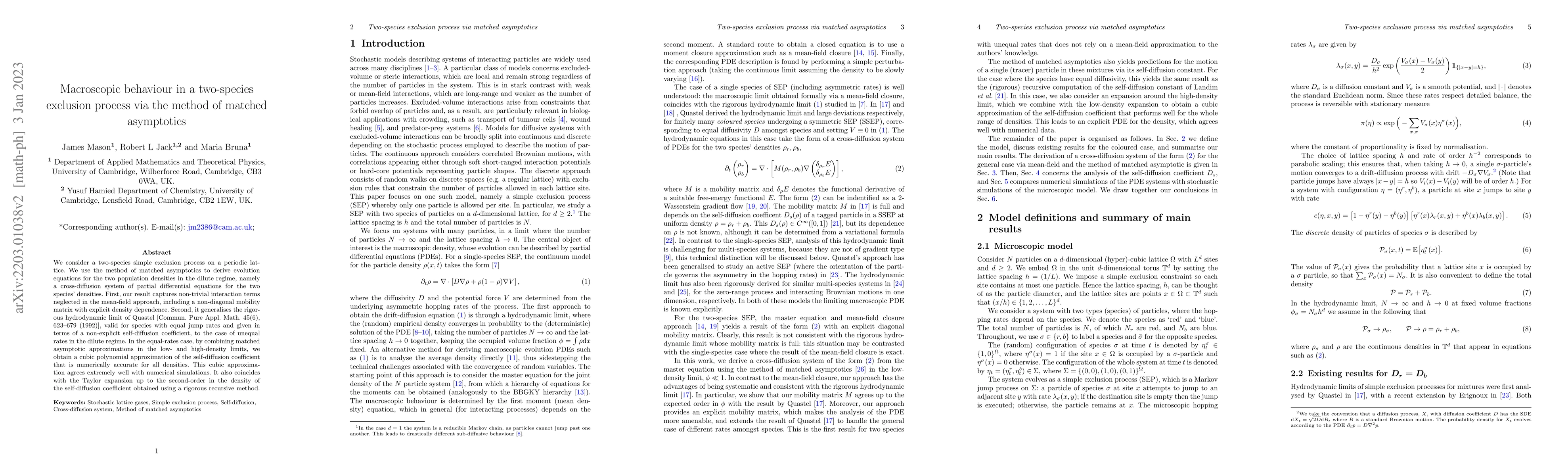 Thumbnail for Macroscopic behaviour in a two-species exclusion process via the method
  of matched asymptotics